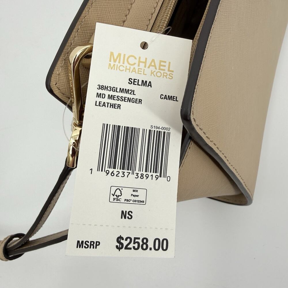Michael Kors Selma‎ Medium Messenger Camel Leather Crossbody Bag Minimalist Chic - Picture 11 of 12